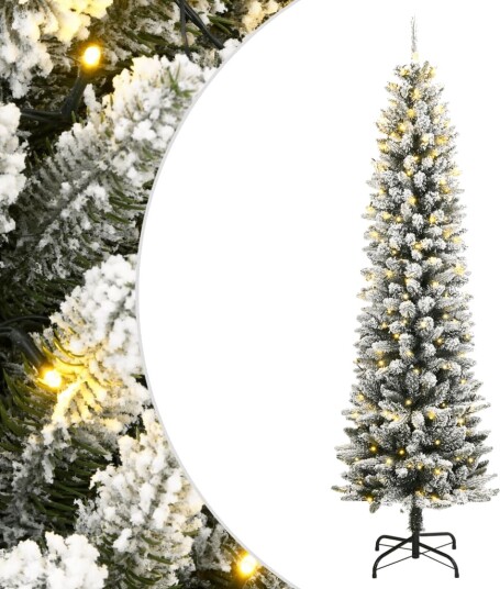  Kunstig juletre med 300 LED flokket snø slankt 240 cm