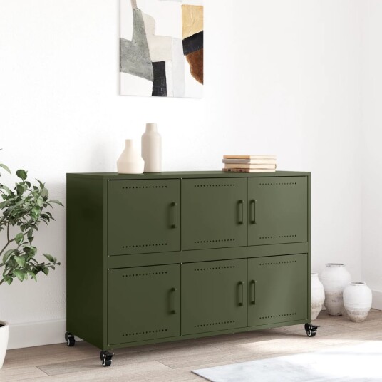 Skjenk olivengrønn 100,5x39x72 cm kaldvalset stål 8721102636271