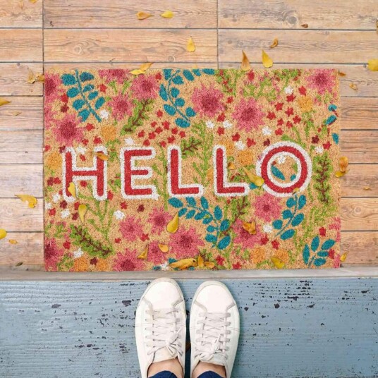 Rxs Dørmatte kokosfiber "Hello" med blomster