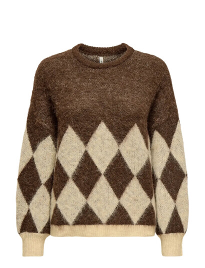 ONLY Onlnoeme Life Ls Jq O-Neck Knt - Brown - XS ONLY Onlnoeme Life Ls Jq O-Neck Knt - Brown - XS