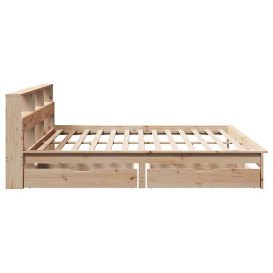 Seng med bokhylle uten madrass 200x200 cm heltre furu 8721158409720