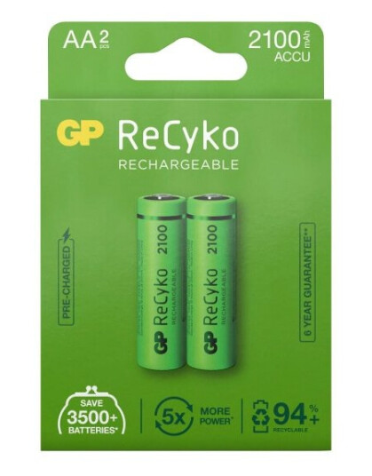 GP ReCyko NiMH 2100mAh AA 2-pakning (PB)