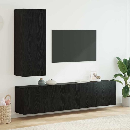 TV Vegg enhet Veggmontert 5 pcs Svart eik Konstruert tre