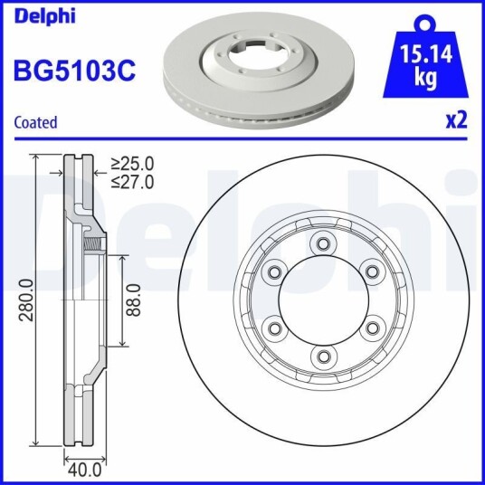 Bremseskive DELPHI BG5103C Bremseskive DELPHI BG5103C