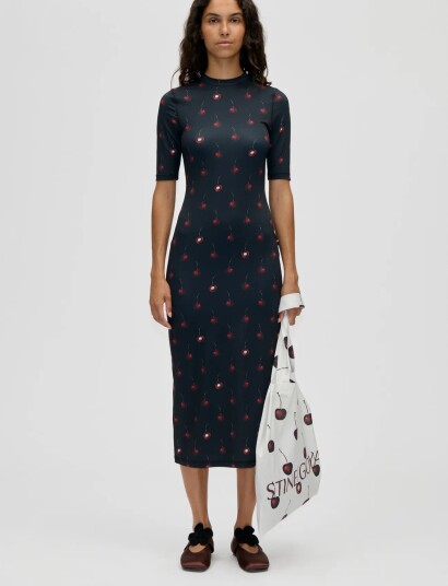 STINE GOYA Stocking Jersey Short Sleeve Crewneck Midi Dress Navy M/L STINE GOYA Stocking Jersey Short Sleeve Crewneck Midi Dress Navy M/L