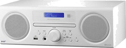 Scansonic DA310 DAB+ Digital Radio med CD-spiller og Bluetooth Hvit Scansonic DA310 DAB+ Digital Radio med CD-spiller og Bluetooth Hvit
