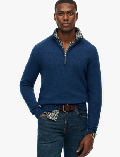 Superdry Wool Blend Half Zip Jumper - Navy - L Superdry Wool Blend Half Zip Jumper - Navy - L