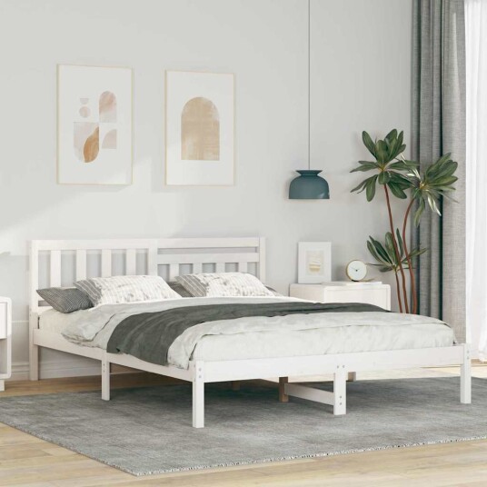  Sengestamme med hodegjerde Hvit 160 x 200 cm Heltre furu