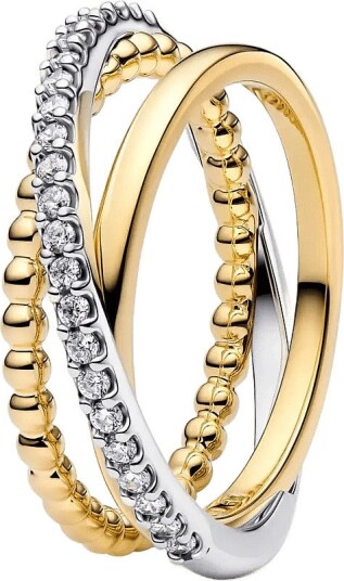 Pandora Crossover Beads & Pavé Triple Band Ring   Gold   58