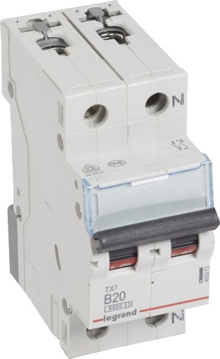Legrand 5 stk TX³ MCB automatsikring B20 1P+null 2M 6/6kA