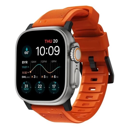 Nomad Apple Watch (42/44/SE/45/49mm) Rugged Band Rem - Ultra Orange / Black Hardware