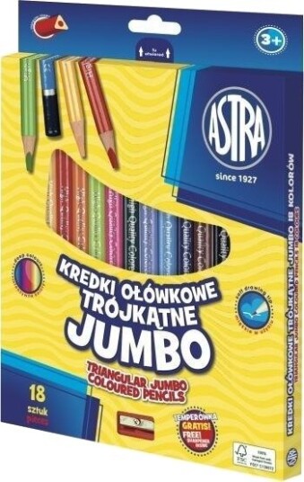 Astra Jumbo Trekantede Blyanter - 18 Farger Med Sliper Astra Jumbo Trekantede Blyanter - 18 Farger Med Sliper