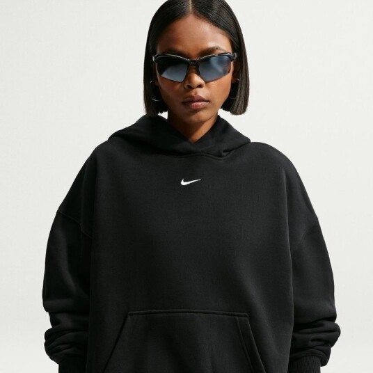 Nike Hettegenser Studio Fleece Oversized   Svart/seil Kvinner størrelse X Large