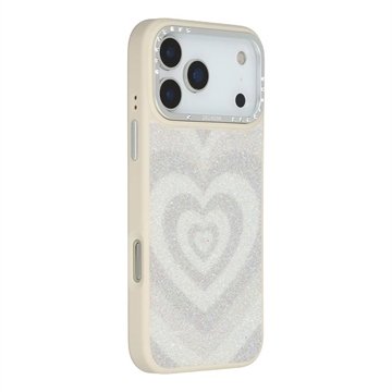 iPhone 17 Pro Max Jaucase magnetisk hybrid deksel med hjertemønster   hvit