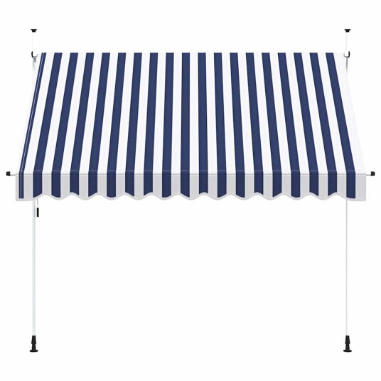 vidaXL Manuell uttrekkbar markise 300 cm blå og hvite striper vidaXL Manuell uttrekkbar markise 300 cm blå og hvite striper