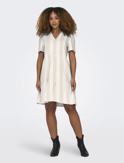 ONLY Onltiri-Caro S/S V-Neck Lin Dress Cc Pnt - Beige - XS ONLY Onltiri-Caro S/S V-Neck Lin Dress Cc Pnt - Beige - XS