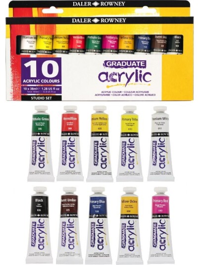 Daler Rowney Graduate akrylmaling i tube 10 farger Daler Rowney Graduate akrylmaling i tube 10 farger