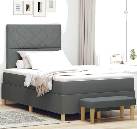 Box Spring Seng med Madrass & Benk Mørkegrå 120x200 cm Stoff