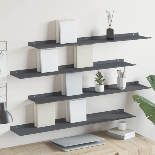 vidaXL Flytende hylle 4 pcs Antrasitt 100 x 18 x 2,5 cm Stål