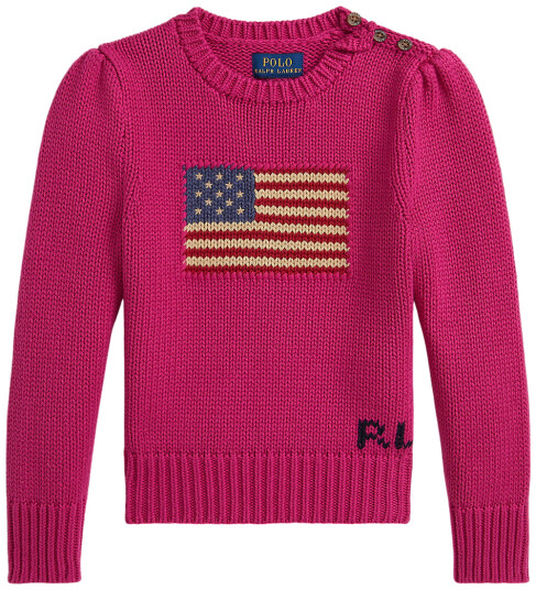 Ralph Lauren Kids Flag Cotton Crewneck Sweater Pink 117-123