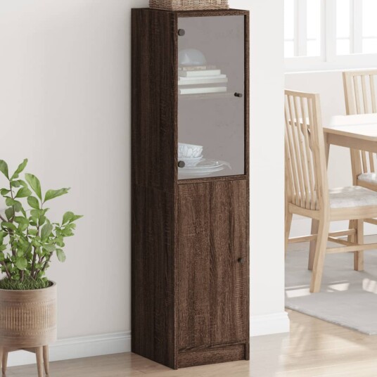vidaXL Highboard med glassdører brun eik 35x37x142 cm