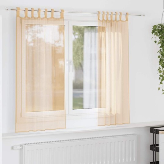 Voile gardiner med stanglommer 2 stk sand 8721158552327