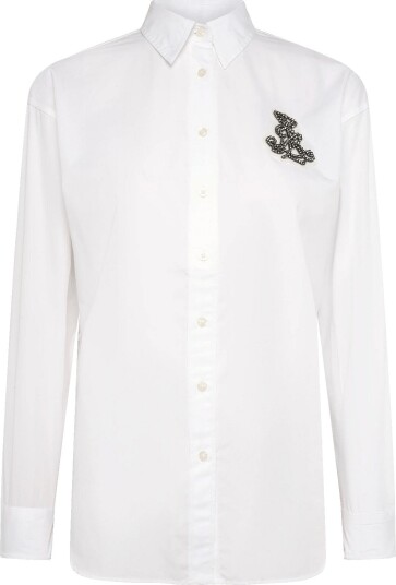 Lauren Ralph Lauren Relaxed Fit Rhinestone Bullion Shirt White XS