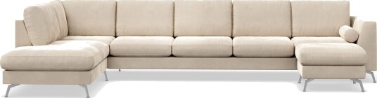 Ocean Lyx 6 seters Venstrevendt U formet Sofa med Divan og Sjeselong + Fotskammel i Fløyel Beige