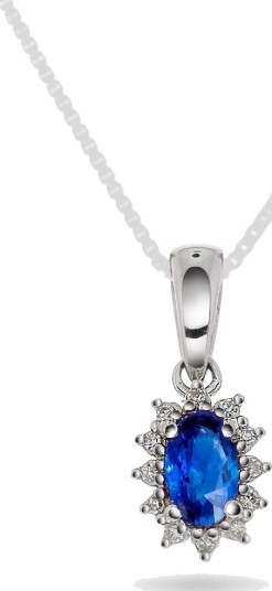 Gold Collection Anheng i 585 hvitt gull med diamanter 0,04 ct og safir Gold Collection Anheng i 585 hvitt gull med diamanter 0,04 ct og safir
