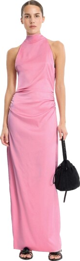 ROTATE Halterneck Ruched Maxi Kjole Rosa 36