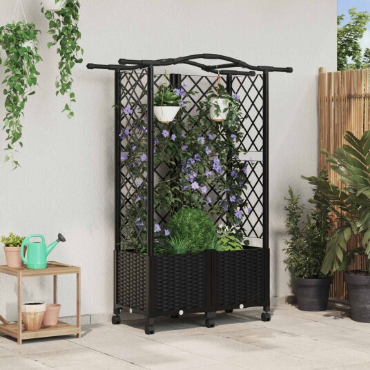 vidaXL Hevet Bed med Trellis og Tak Svart 122 x 40 x 144 cm PP