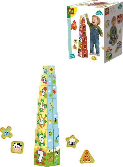 SES Creative Stacking Blocks Tower And Shape Sorter 2In1 Farm Animals Multi/patterned ONE SIZE