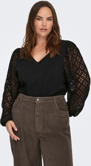 ONLY Carmakoma Careffie Ls V Neck Blouse Jrs Black 54