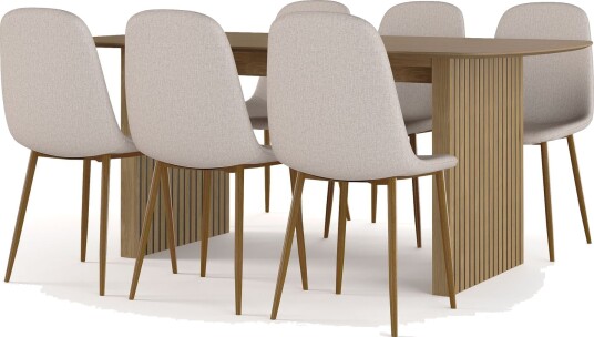 Richeto spisebord 180 cm eik + 6 stk. Nibe stol beige med eikeben - Natur/beige