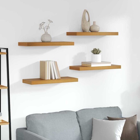 Vegghylle Veggmontert 4 pcs Brun 50 x 23 x 4 cm Konstruert tre Vegghylle Veggmontert 4 pcs Brun 50 x 23 x 4 cm Konstruert tre