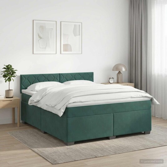 vidaXL Box Spring Seng med Madrass og LED Mørkegrønn 160 x 200 cm