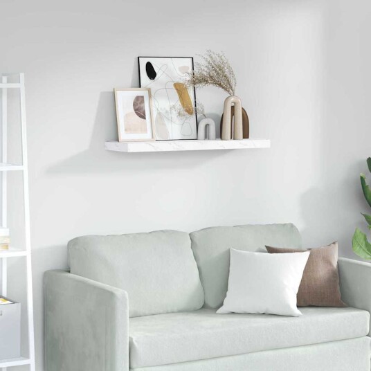 Vegghylle Hvit marmor 90 x 23,5 x 4 cm Konstruert tre Vegghylle Hvit marmor 90 x 23,5 x 4 cm Konstruert tre