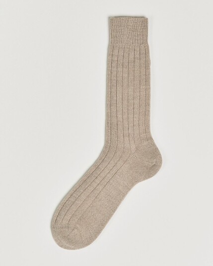 Bresciani Wool/Nylon Heavy Ribbed Socks Beige