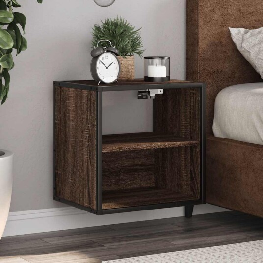 Veggmonterte nattbord 2 stk brun eik 40x31x39,5 cm 8721102838125