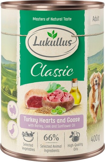 Lukullus Våtfôr Gås & Kalkunhjerter 12x400g