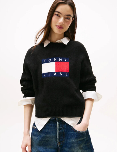 Tommy Jeans Tjw Melange Flag Sweater Rib Ext - Black - M