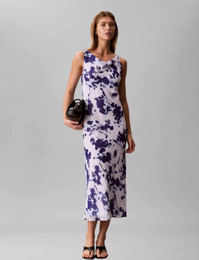 Calvin Klein Printed Chiffon Sl Cowl Neck Max White S Calvin Klein Printed Chiffon Sl Cowl Neck Max White S