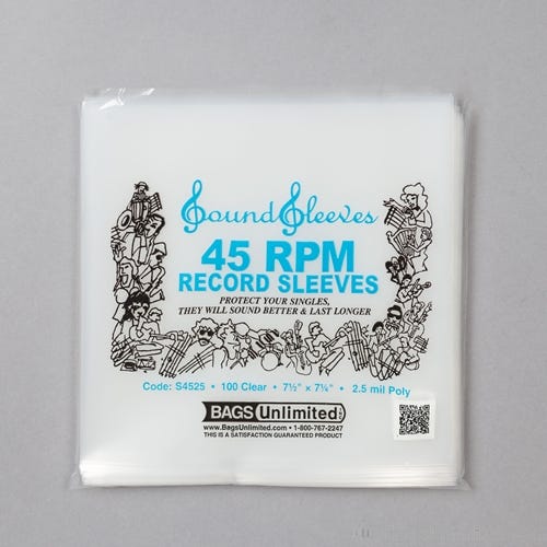 Bags Unlimited S4525 7 Tommer 45 RPM Record Outer Sleeve 100 Stk Clear Bags Unlimited S4525 7 Tommer 45 RPM Record Outer Sleeve 100 Stk Clear