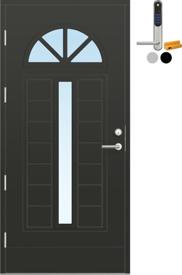 Ytterdør Bygg1 Fjell 13 Klarglass med Yale Entrus BxH: 90x210 cm, Venstre, RAL 7016, Antrasitt, Yale Sølv