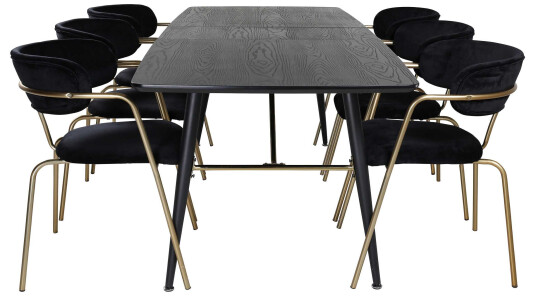 Venture Design Black Veneer & Arrow spisegruppe Svart/svart 6 st stoler & bord 180 x 85 cm