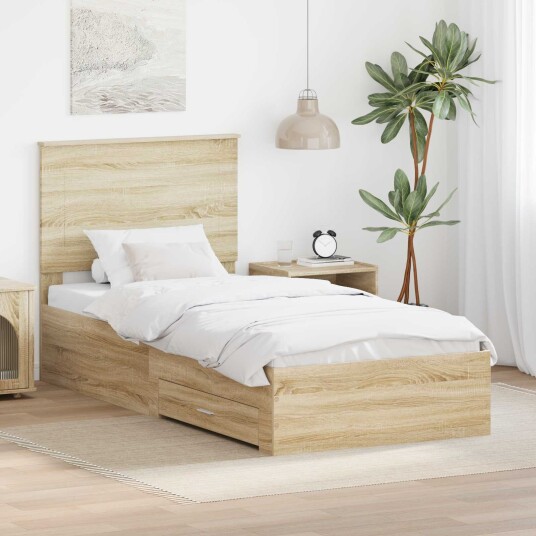  Sengestamme med skuff Sonoma eik 100 x 200 cm Konstruert tre