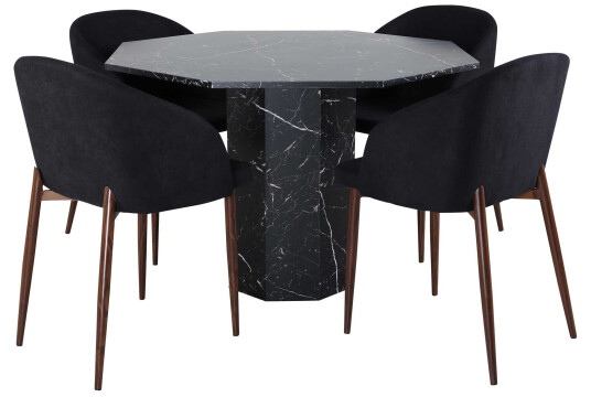 Venture Design Marbs & Arch spisegruppe Svart/svart 4 stoler & bord 110 cm