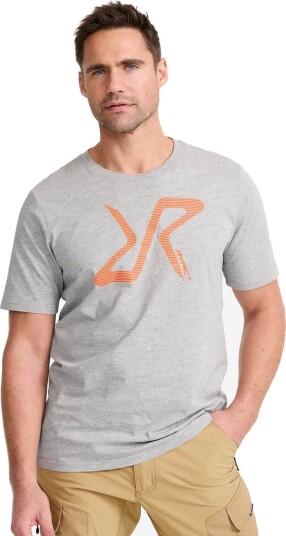 Revolutionrace Easy Graphic Logo T Shirt Herre Grey Melange/Orange S Herre Overdeler T skjorter