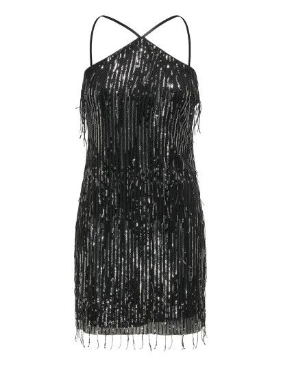ONLY Onlspacy Sl Halterneck Sequins Dress Wvn   Black   M