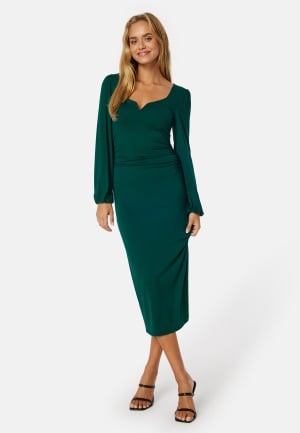 BUBBLEROOM Rudina puff sleeve midi dress Dark green M